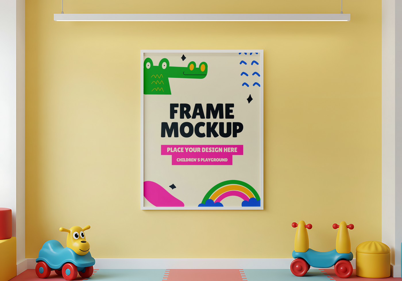frame wall playground branding mockup psd