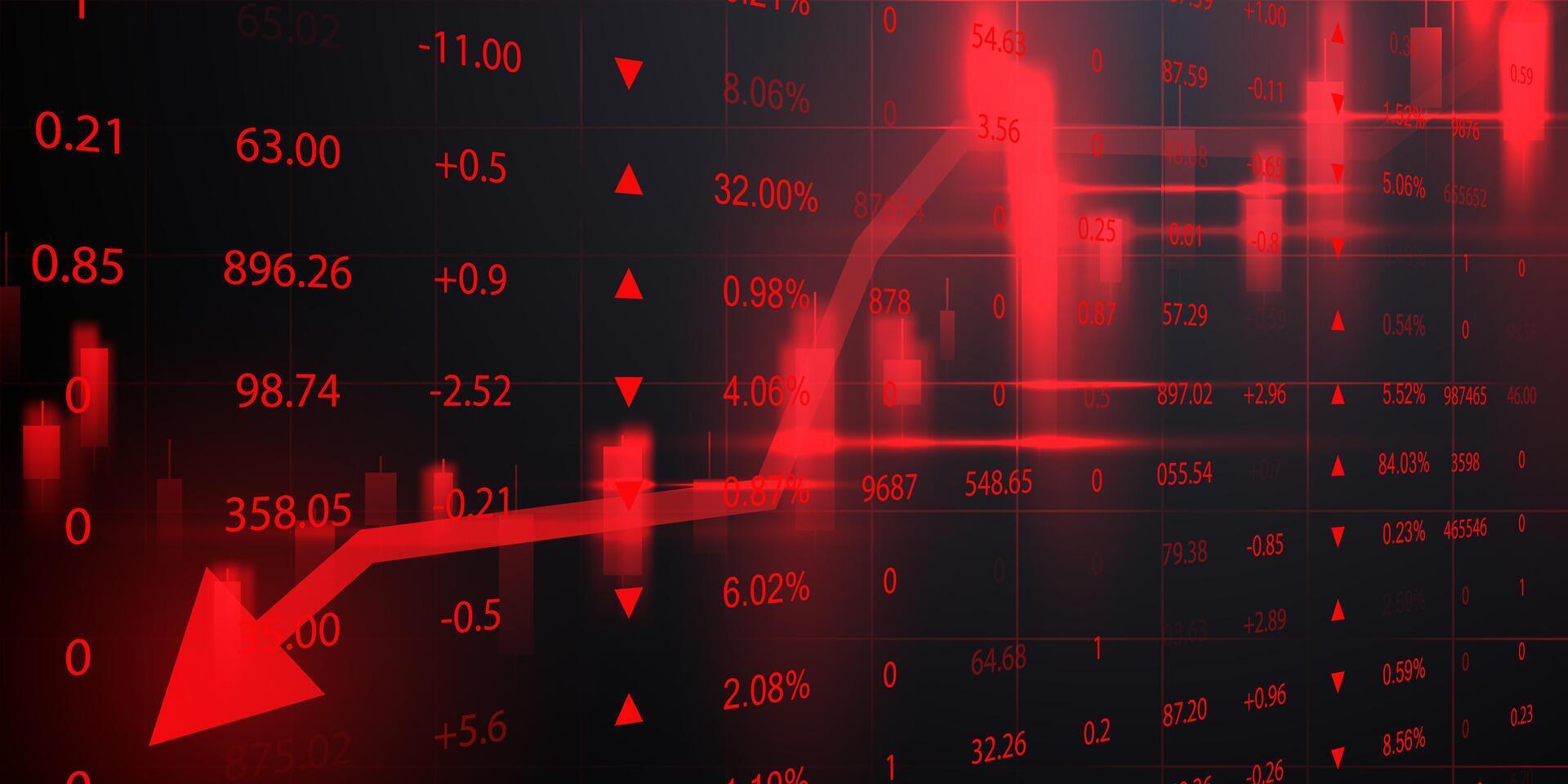 A red arrow is pointing up on a stock chart vector