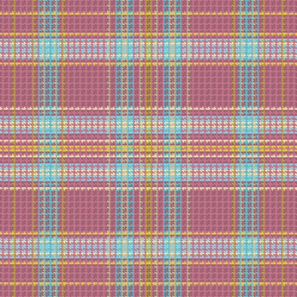 A plaid fabric with a pink, blue and yellow pattern vector