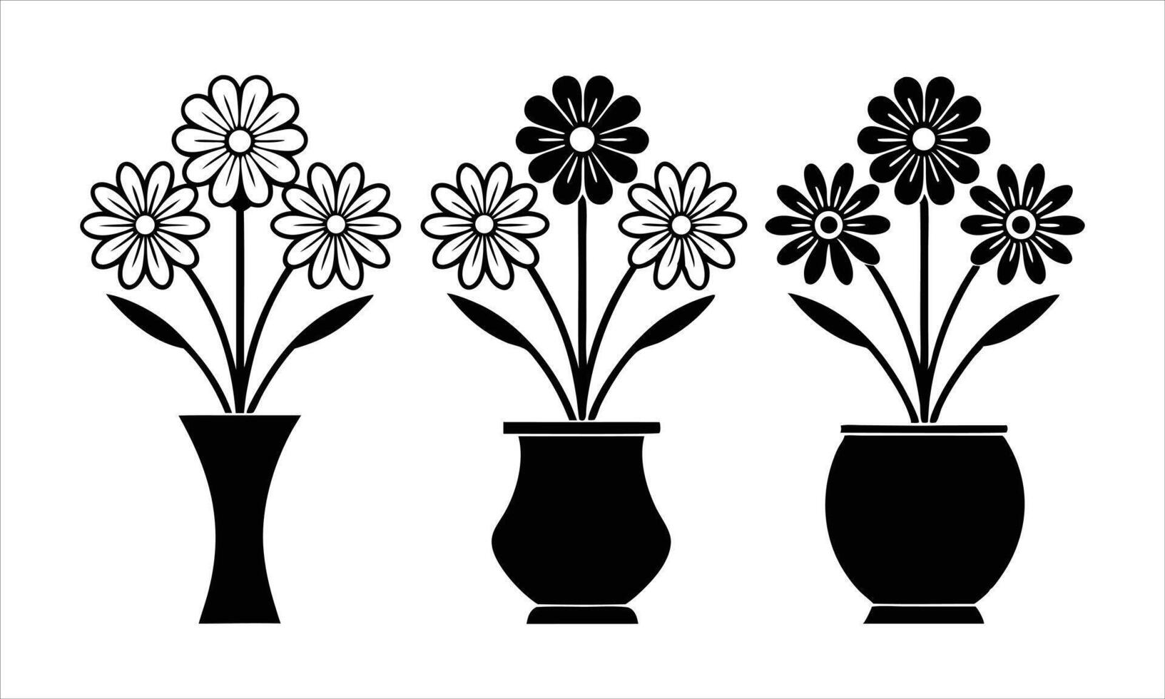 Three vases with flowers in them vector