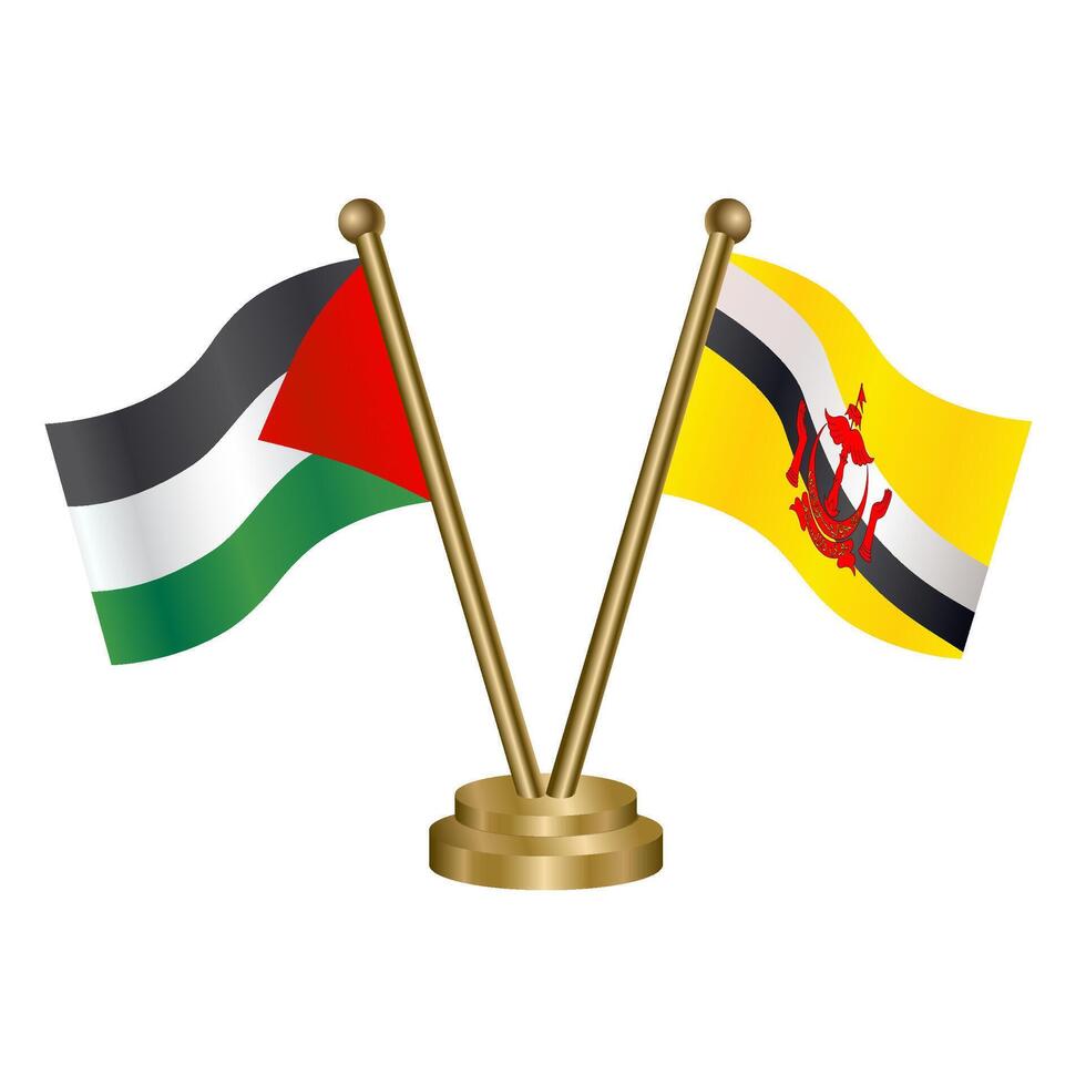 Palestine and Brunei table flags. vector