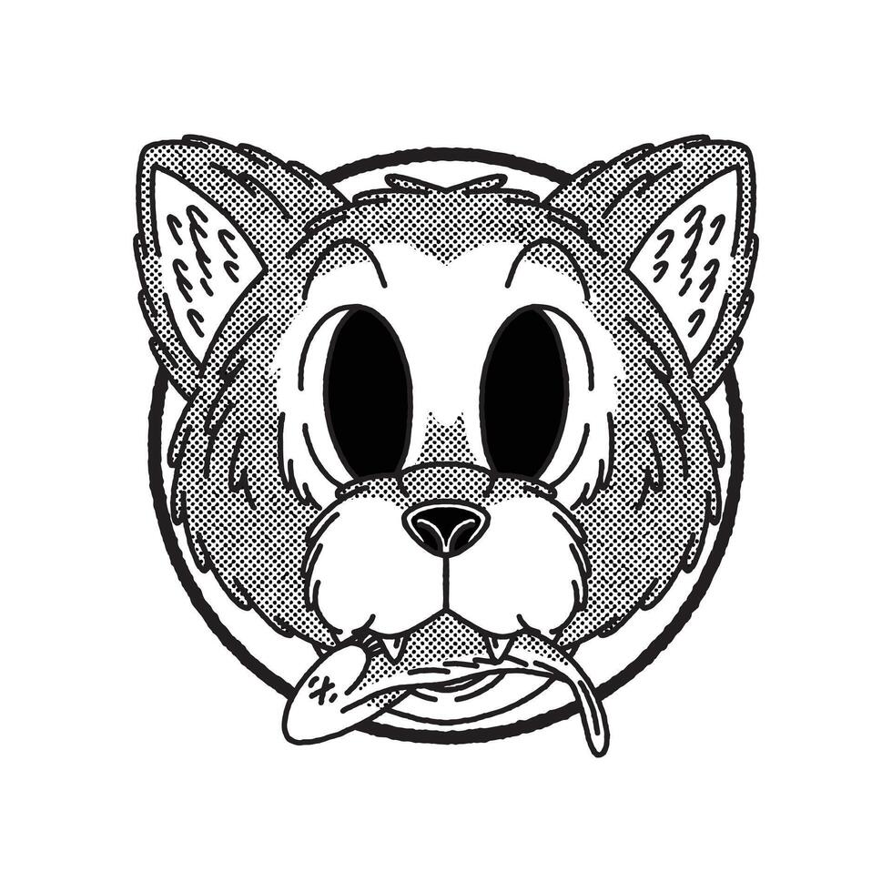 Retro Cat Head with Fish in Mouth vector