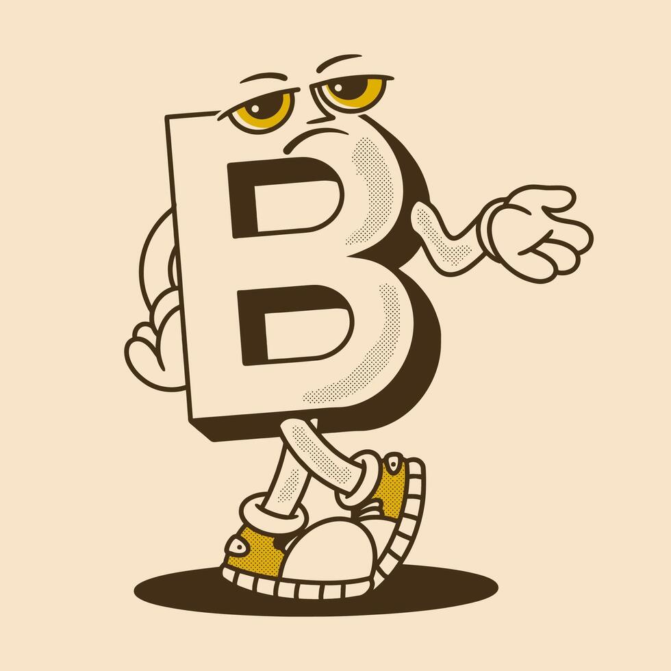 B letter character in disappointed expression, in retro colors vector