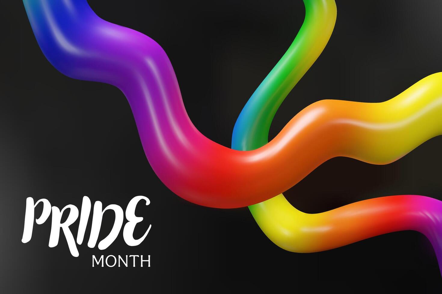 3d rainbow two lines on black background for Pride month. Three-dimensional illustration. Sexual diversity freedom for gay, transgender, LGBTQIA people. Love promotion scene. Showroom template. vector