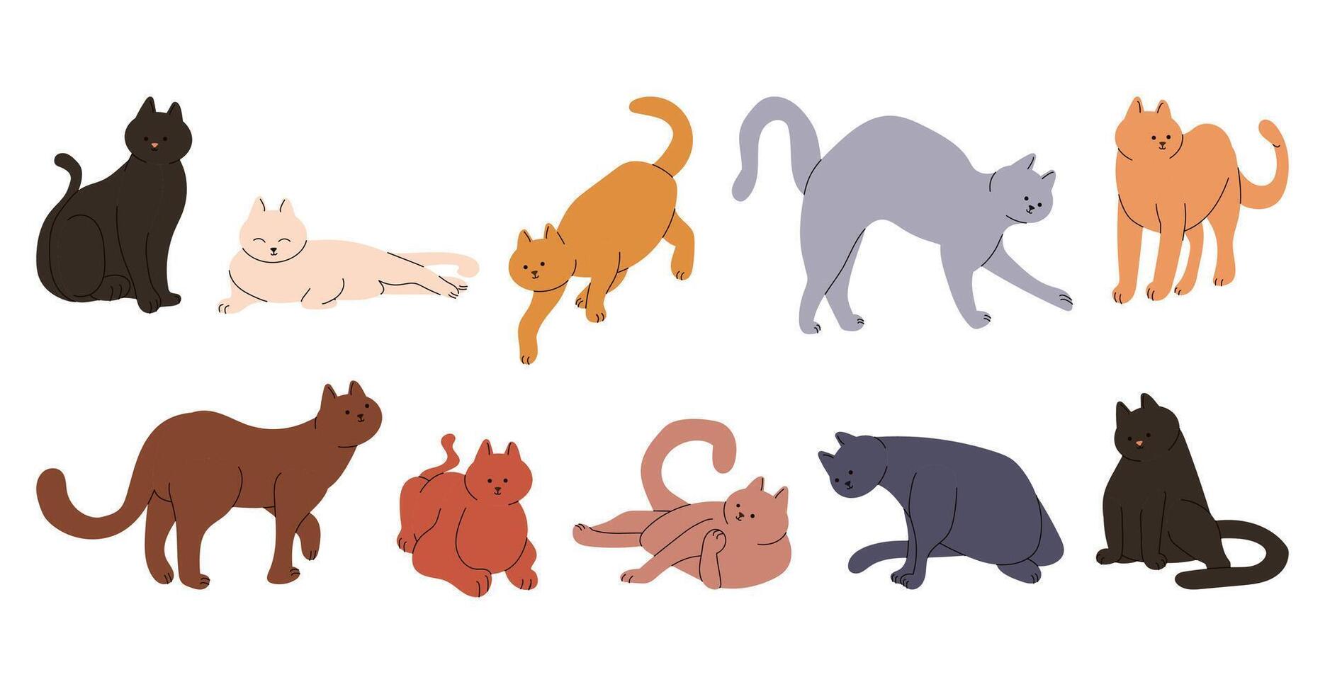 Set Of Flat Cartoon Cat vector