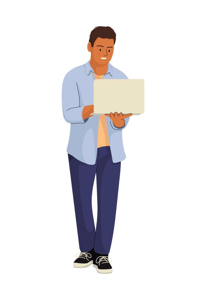 Men Holding His Laptop vector