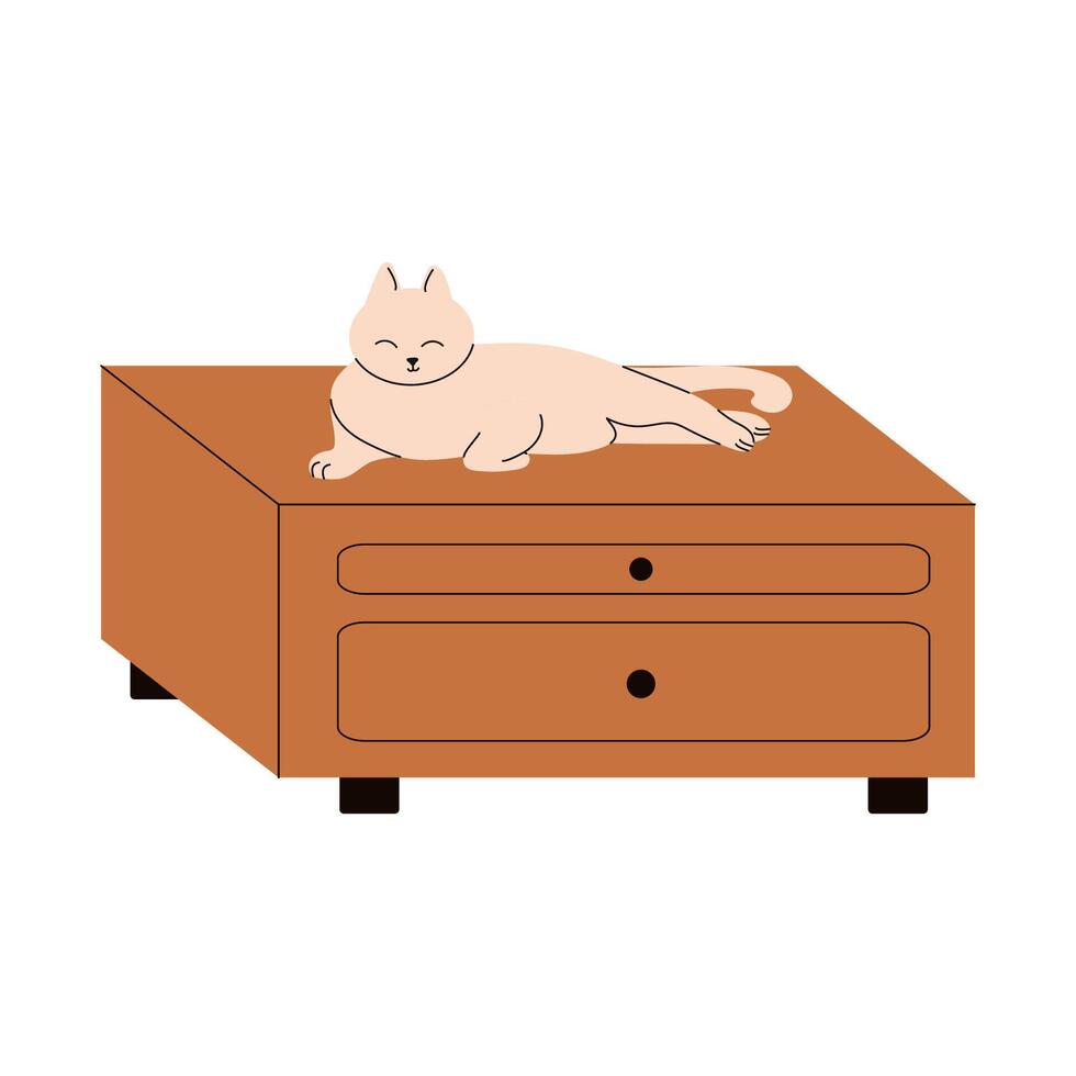 Cartoon White Cat Sleep On Cabinet vector