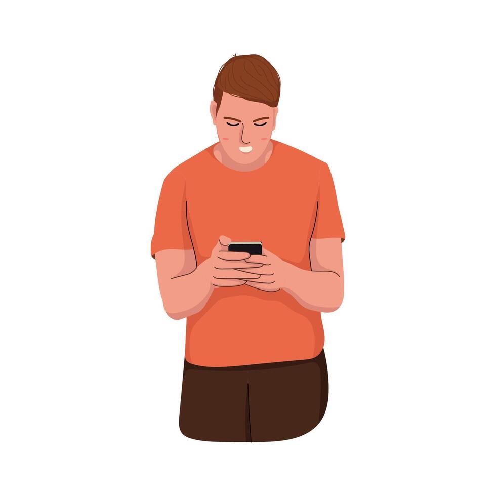 Boy Holding His Gadget vector