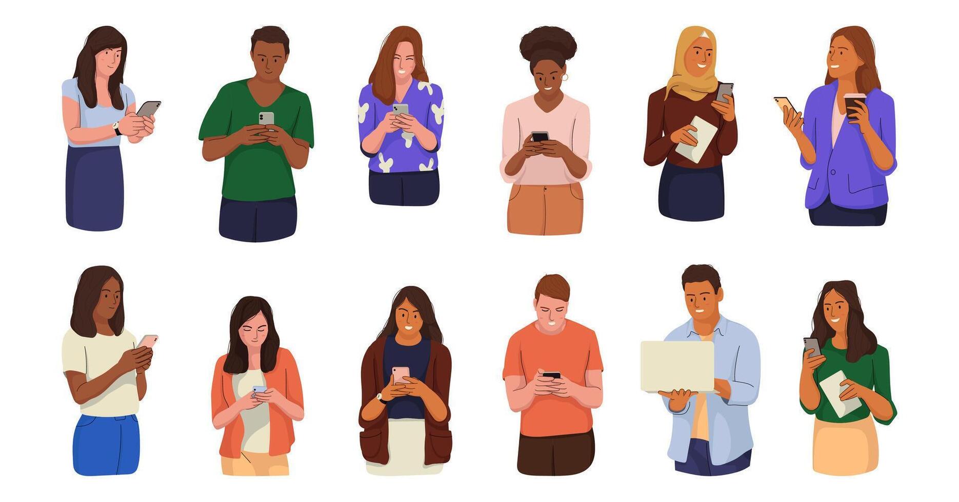 Set Of People With Their Gadget vector