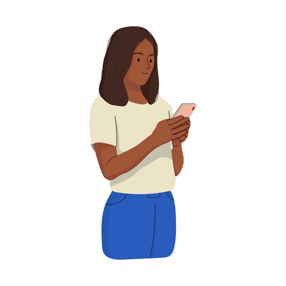 Girl Holding Her Gadget vector