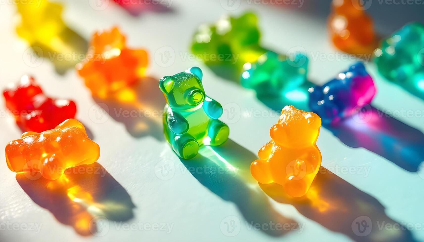 Gummy bears on a table with their shadows photo