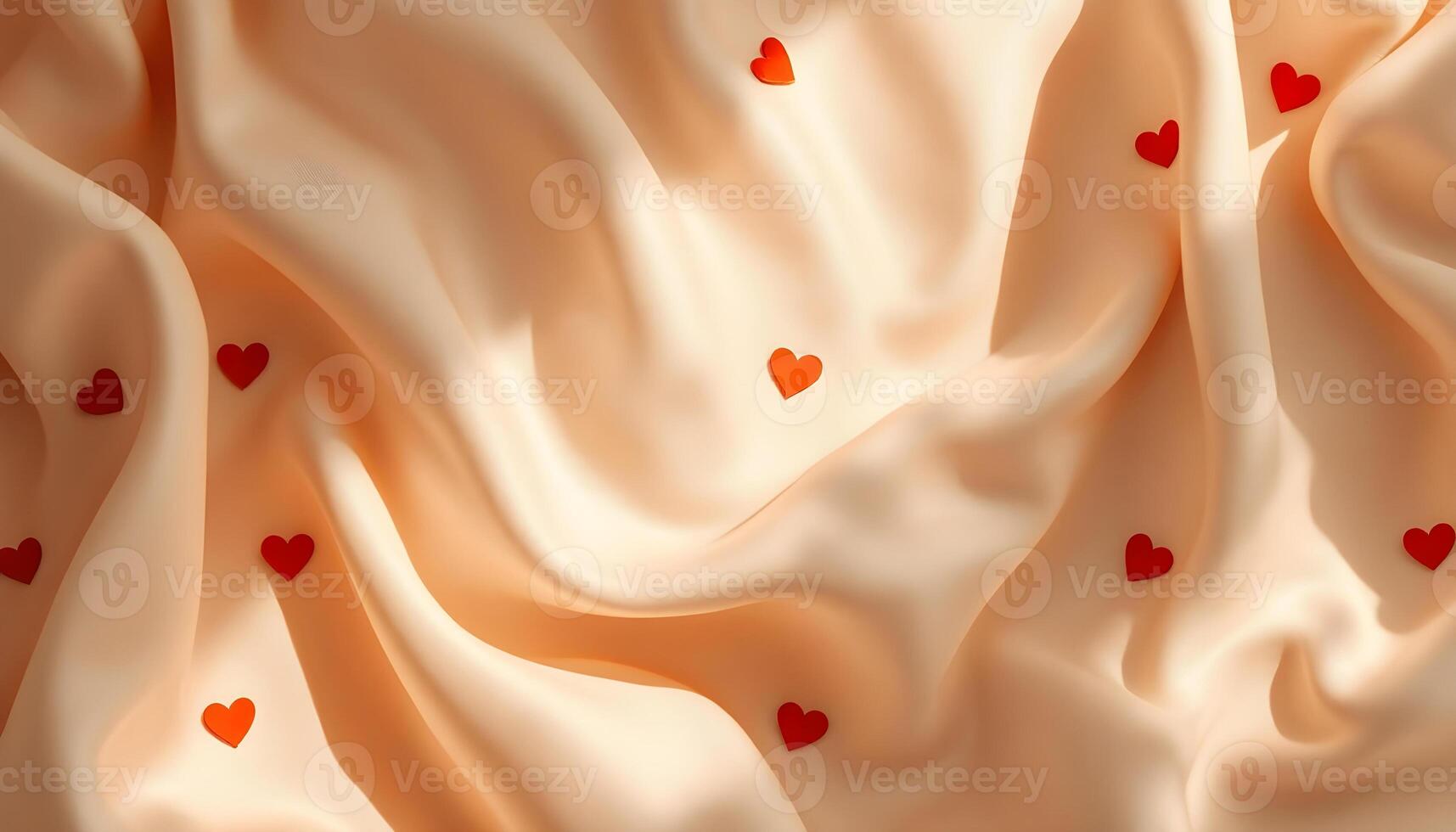 A red heart is on a silk fabric photo