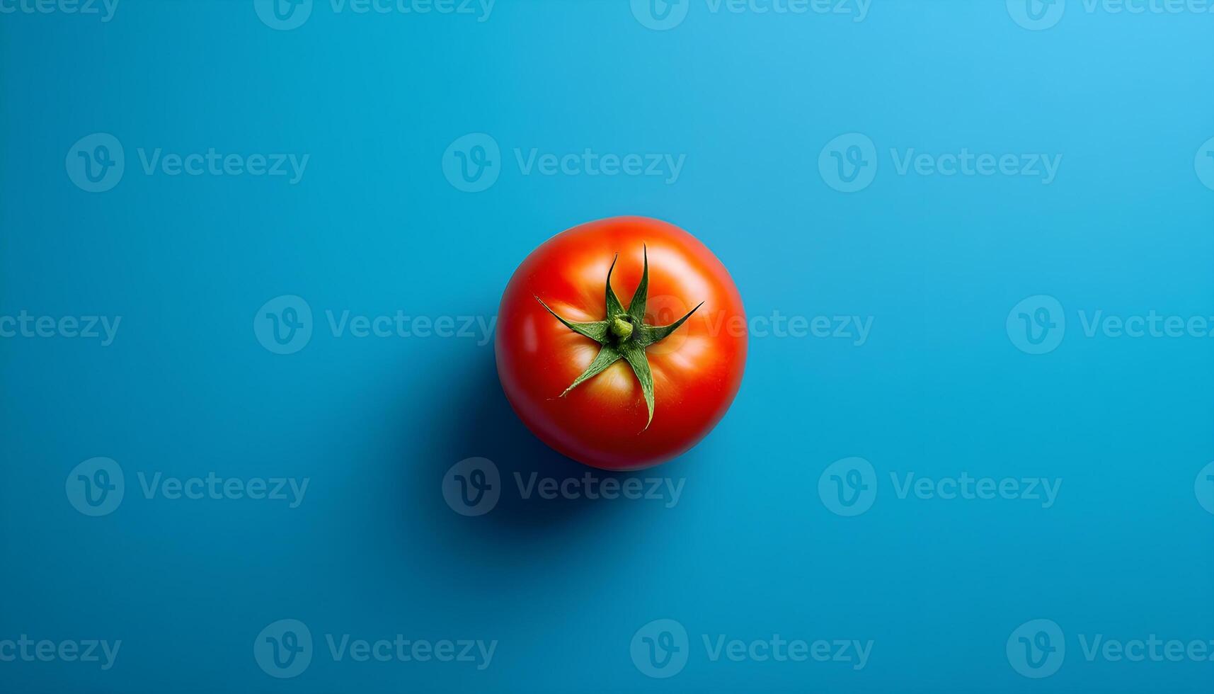 Tomato on blue background photo