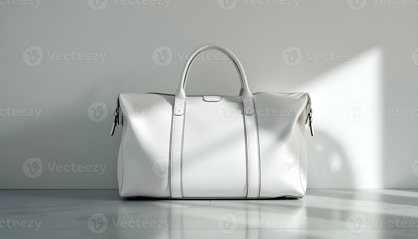 A white handbag sitting on a table photo