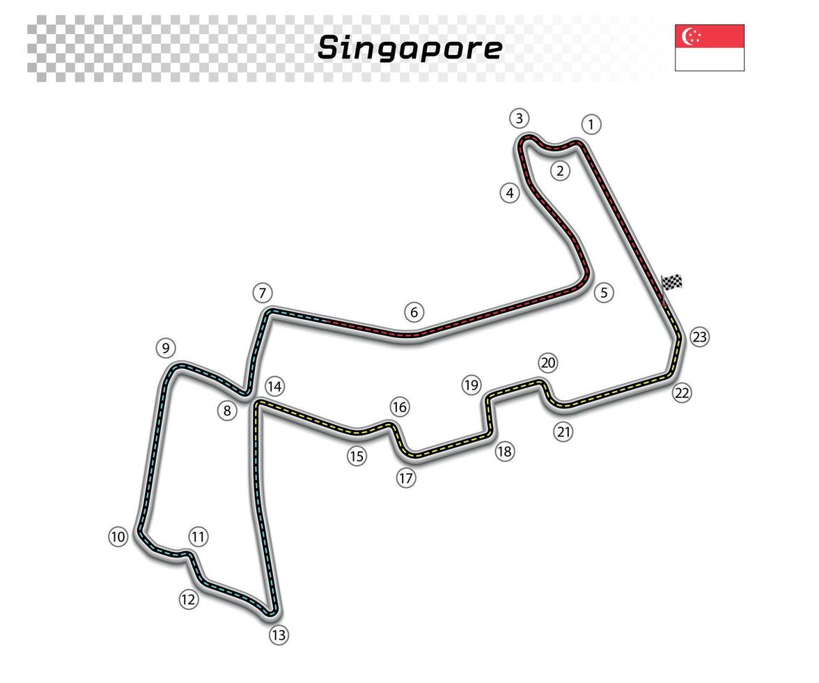 Singapore circuit for motorsport and autosport vector