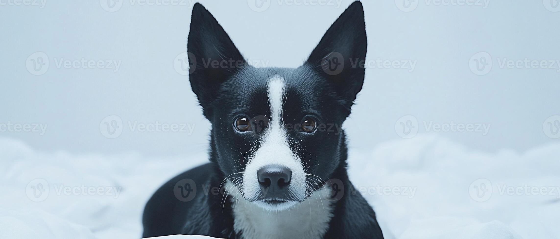 Black and white dog portrait, serene background photo