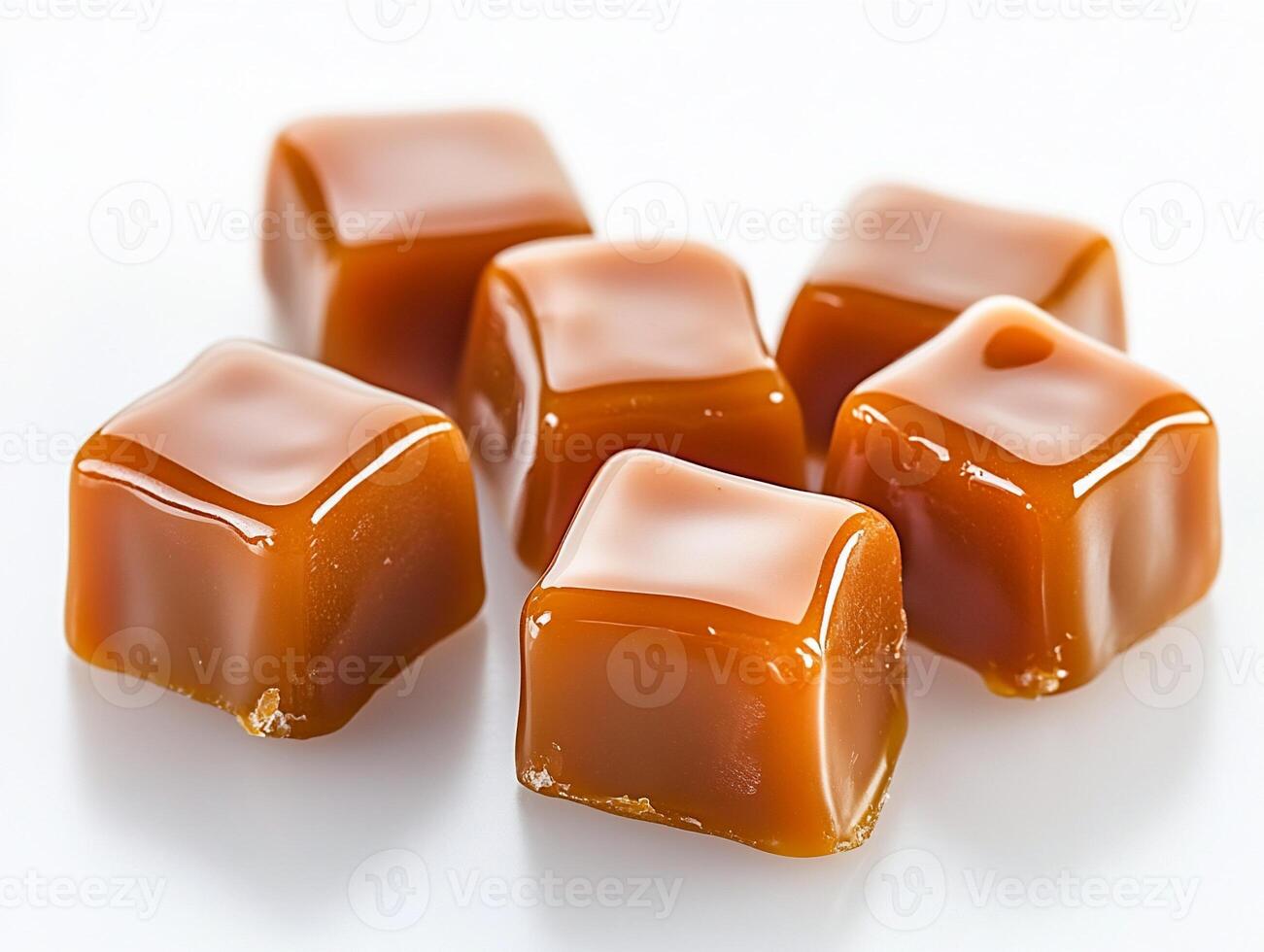 Caramel candies on white background photo