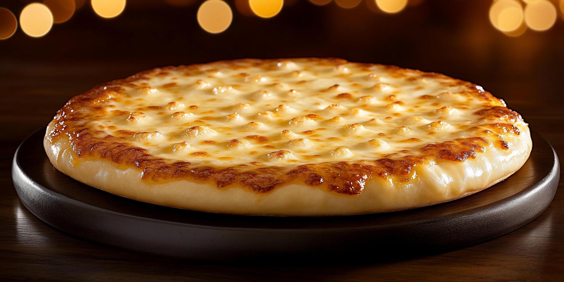 Cheese Pizza on Wooden Table, Bokeh Background photo