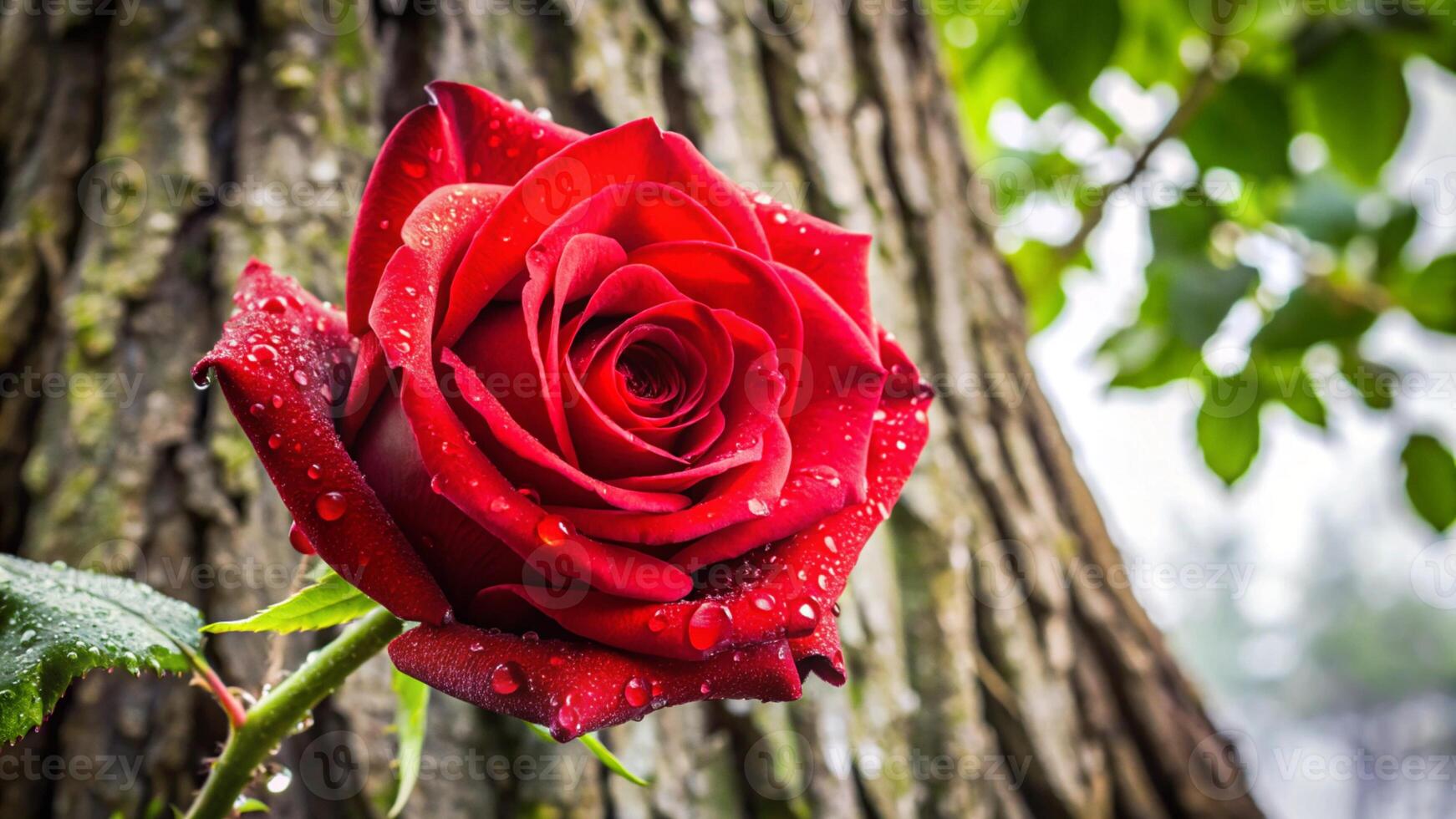 Red Rose, Valentine's Day, Love a red rose is shown in front of a tree photo