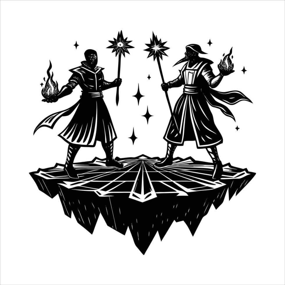 Silhouette of two wizards vector