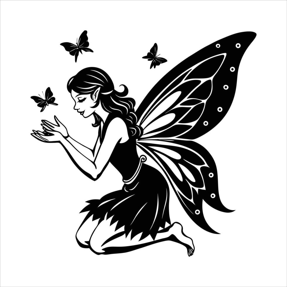 A close up of a fairy with a butterfly vector