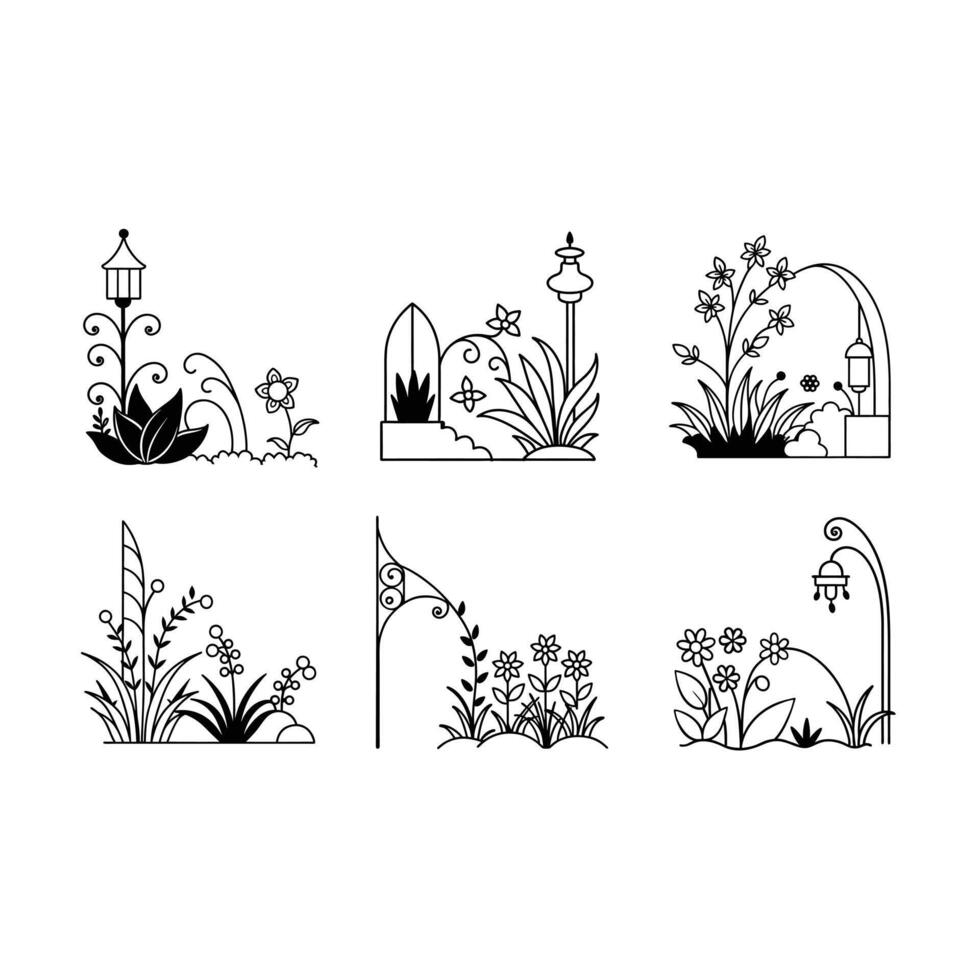Whimsical Garden Corner Printable Graphic Design for Digital Use vector
