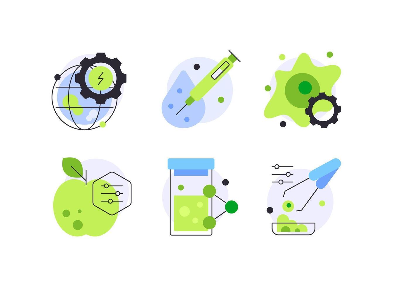 Set of doodles, detailed icons,Biotech and bioengineering vector