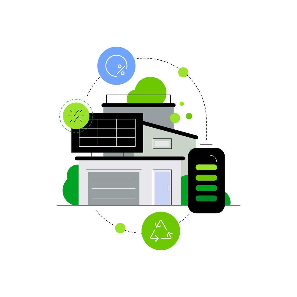 Smart eco house app. Environment friendly household. Chart and dashboard vector