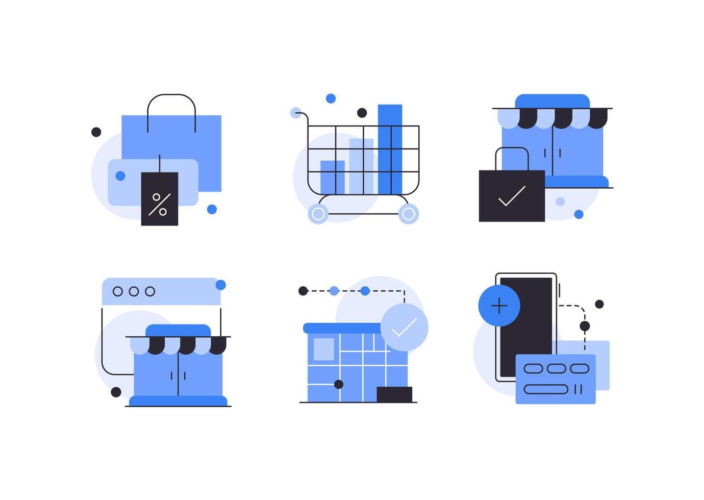 E-commerce and marketing. Set of doodles, icons, infographic elements vector