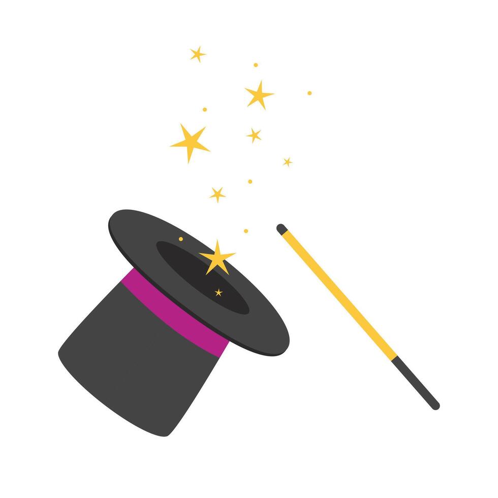 Magic top hat with wand vector