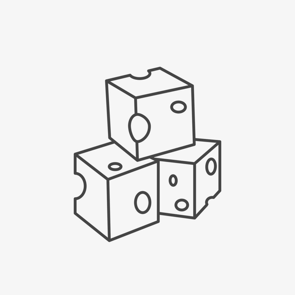 Cheese blocks with holes linear icon. Cheese cub appetizer for buffet. Supplement to wine vector