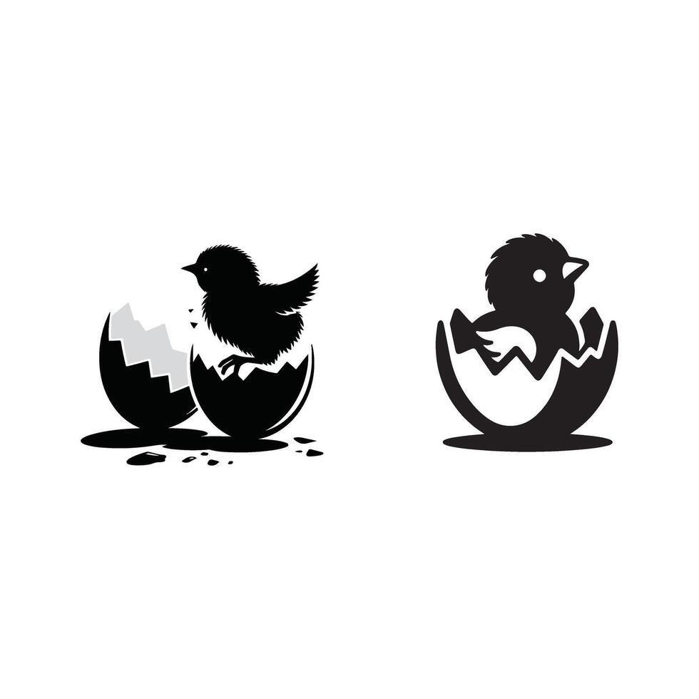 A black and white illustration of a bird and an egg vector