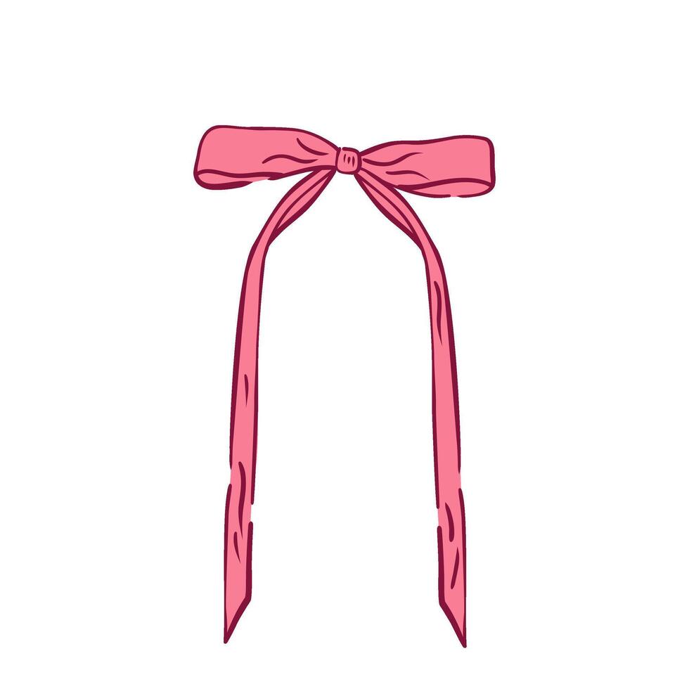 Aesthetic elegant girly pink bow. Coquette bow. Hand drawn vintage girly decor. Trendy element for Valentine day and wedding invitations, christmas card, poster vector