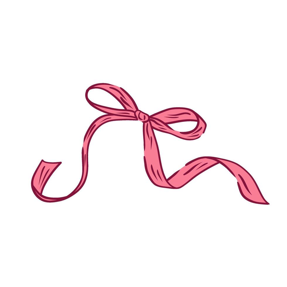 Coquette bow. Aesthetic elegant girly pink bow. Hand drawn vintage girly decor. Trendy element for Valentine day and wedding invitations, christmas cards, poster vector