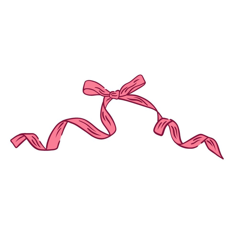 Aesthetic elegant girly pink bow. Coquette bow. Hand drawn vintage girly decor. Trendy element for Valentine day and wedding invitations, christmas card vector