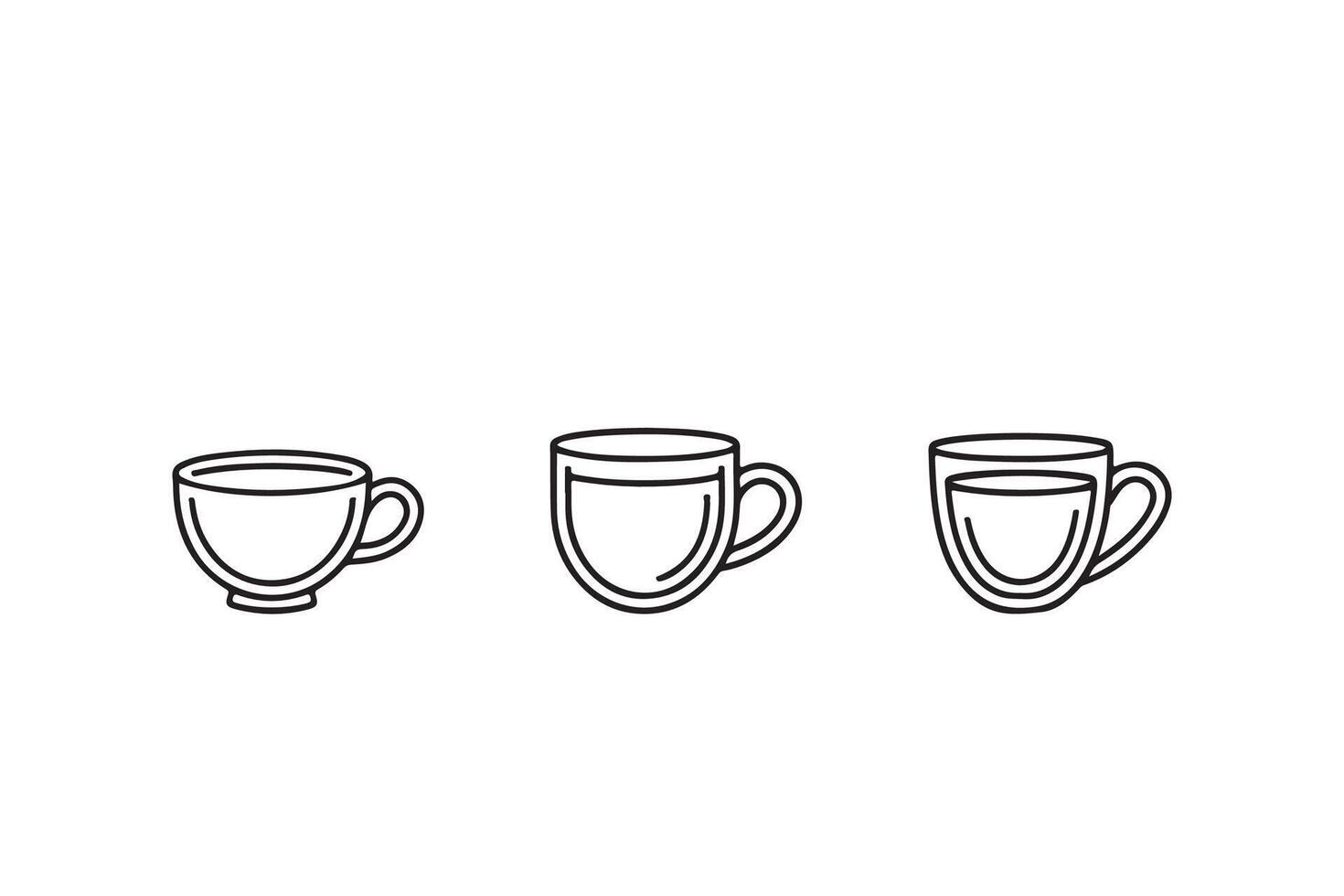 Three Line Art Illustrations of Empty, Half-Full, and Full Coffee Cups vector