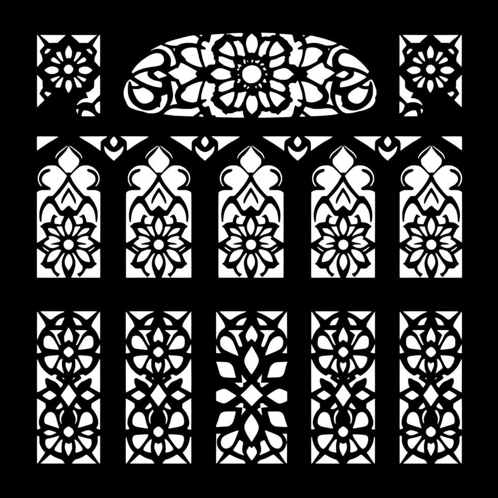 Intricate Floral Islamic Architectural Design Elements A Collection Of Ornamental Panels And Windows vector