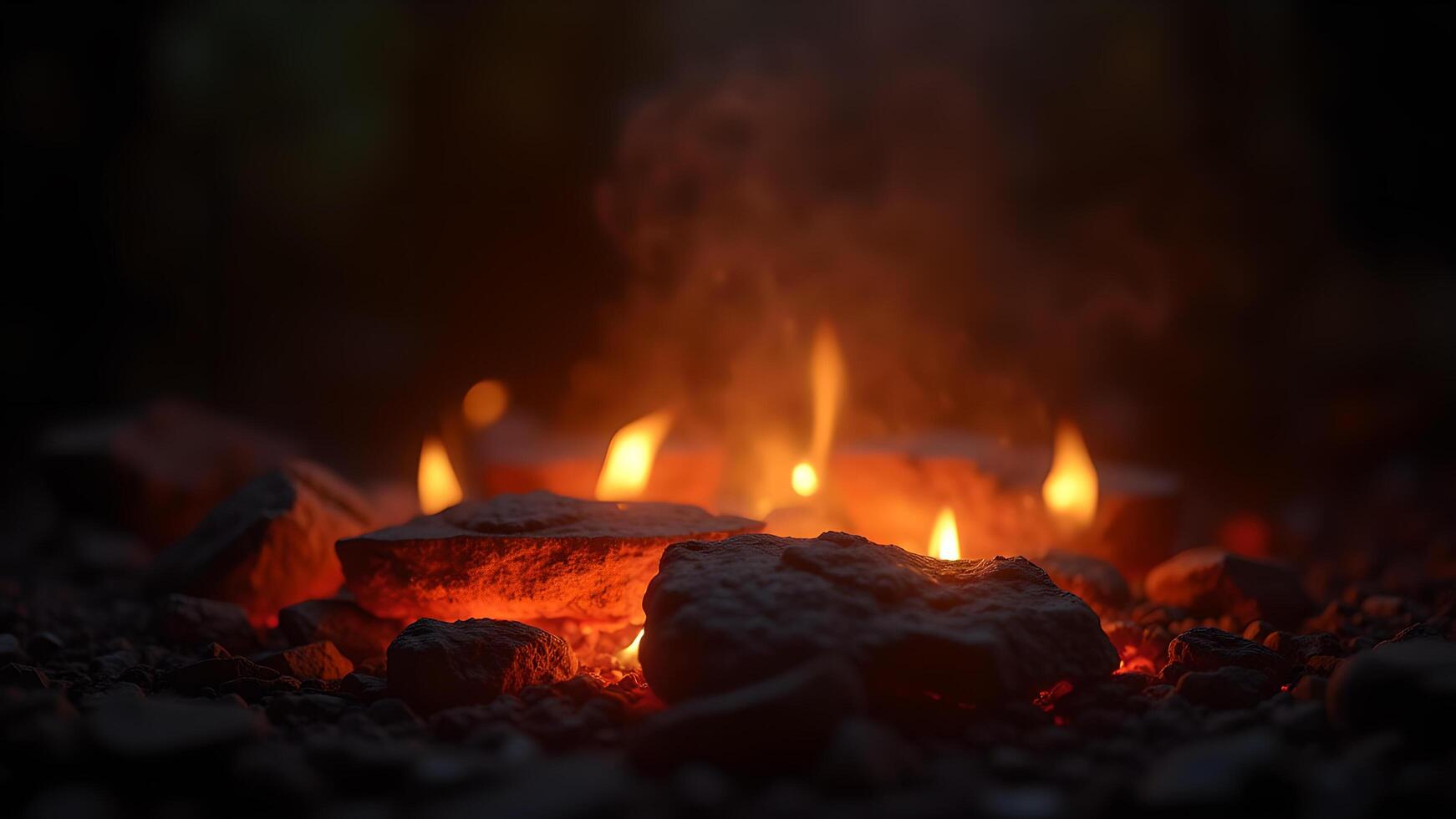 A close up of a fire with coal and rocks photo