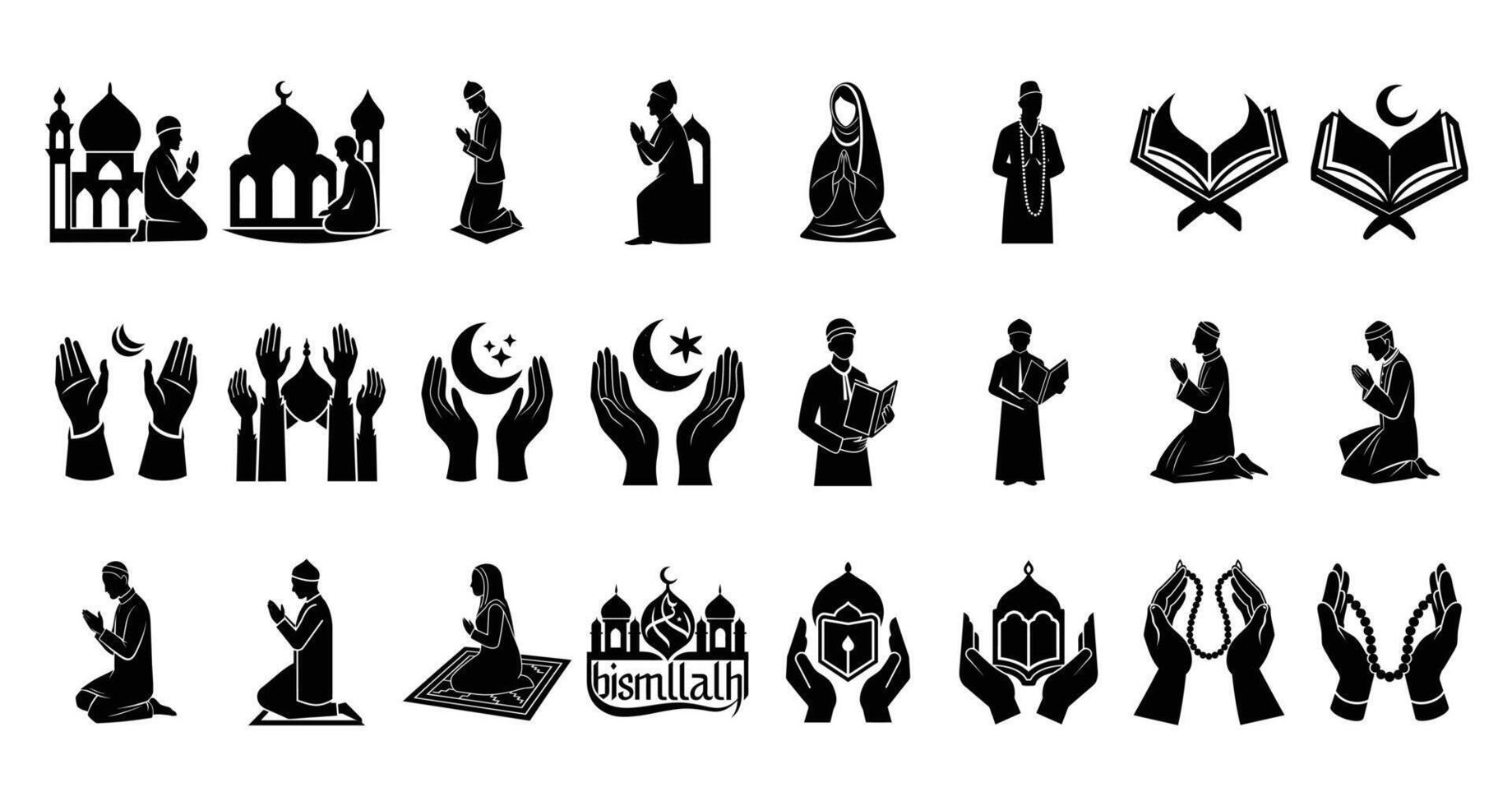 Islamic Ramadan Prayer Silhouette on White Background vector