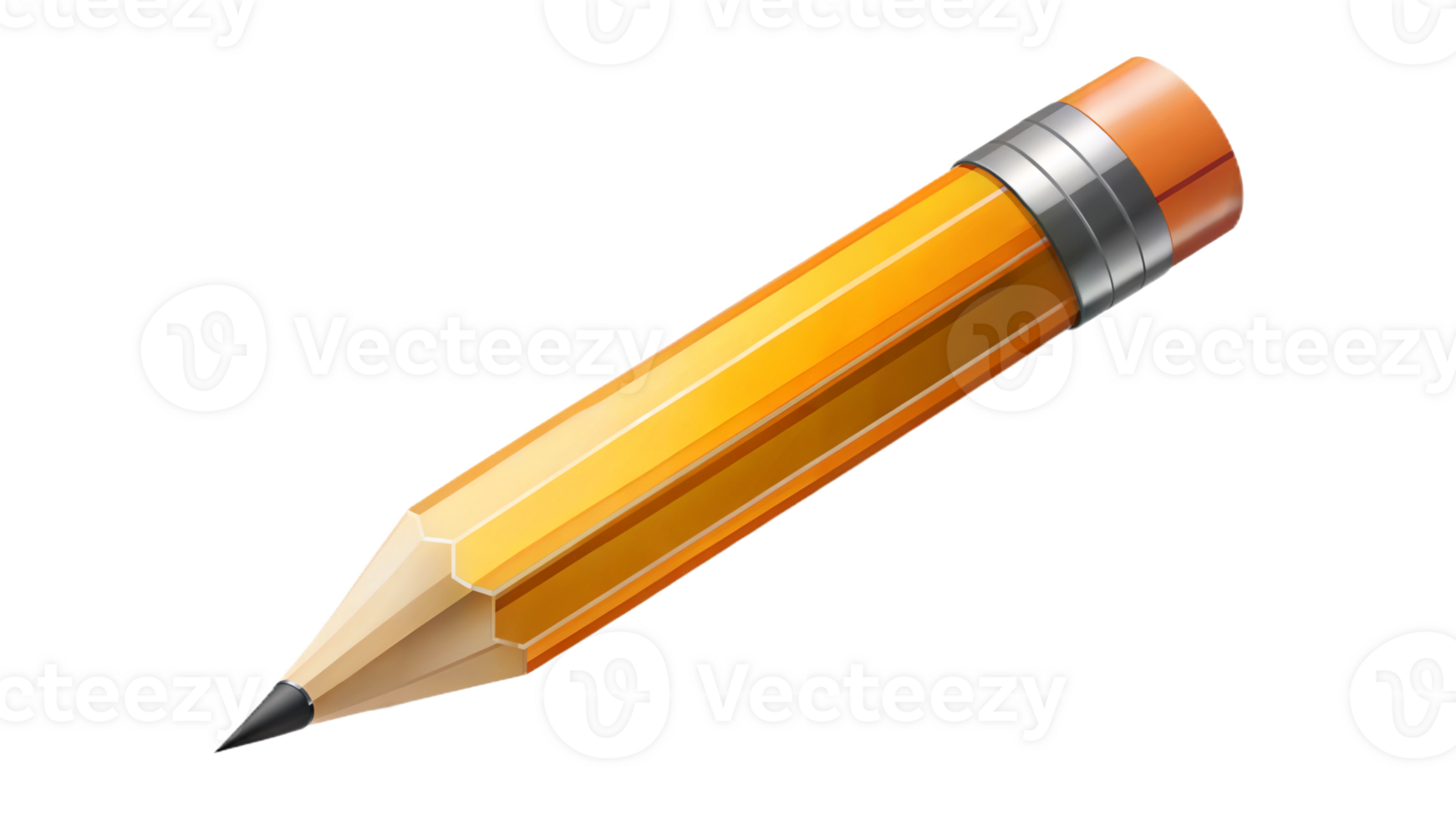 Short yellow pencil with eraser isolated on black, symbolizing creativity and school tools. png