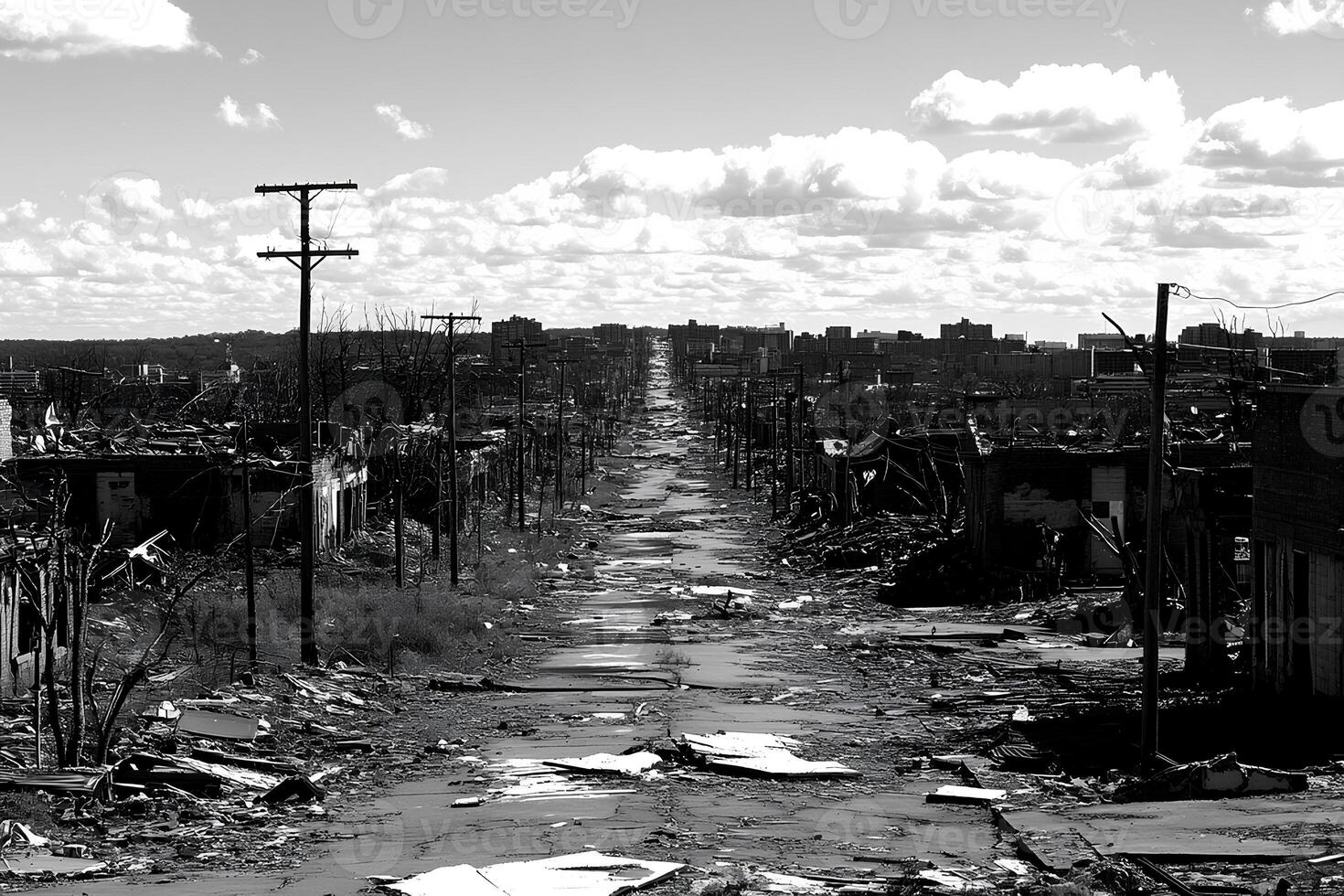 A stark and desolate view of the ruins of an industrial factory, once one of Europe's most polluted towns, showcasing decay, pollution, and environmental devastation photo