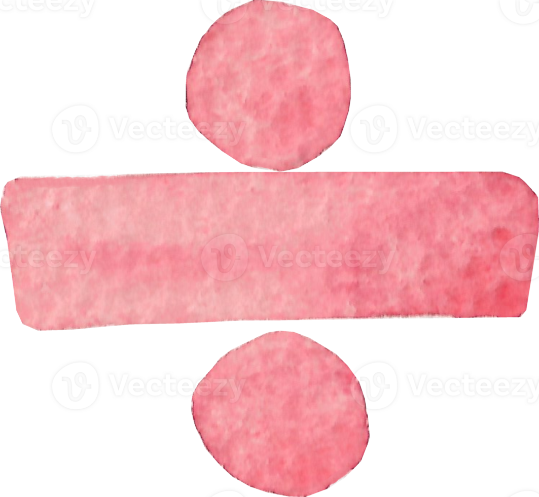 Numeric divide or divide symbol that is drawn and painted by hand in light red watercolor of fine art style png