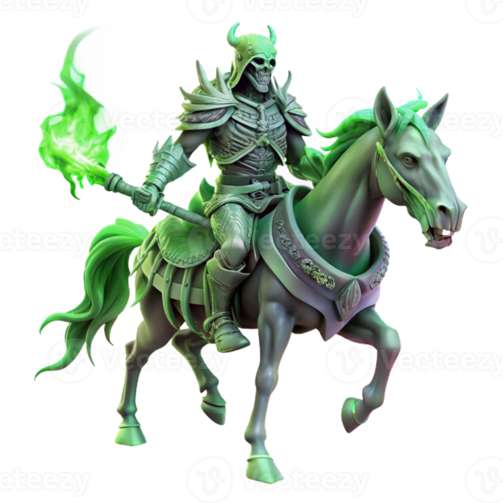 impressive traditional wonderful rustic A spectral knight riding a skeletal warhorse, spectral flames emanating from its armor, eerie green lighting. Dark souls style original exclusive png