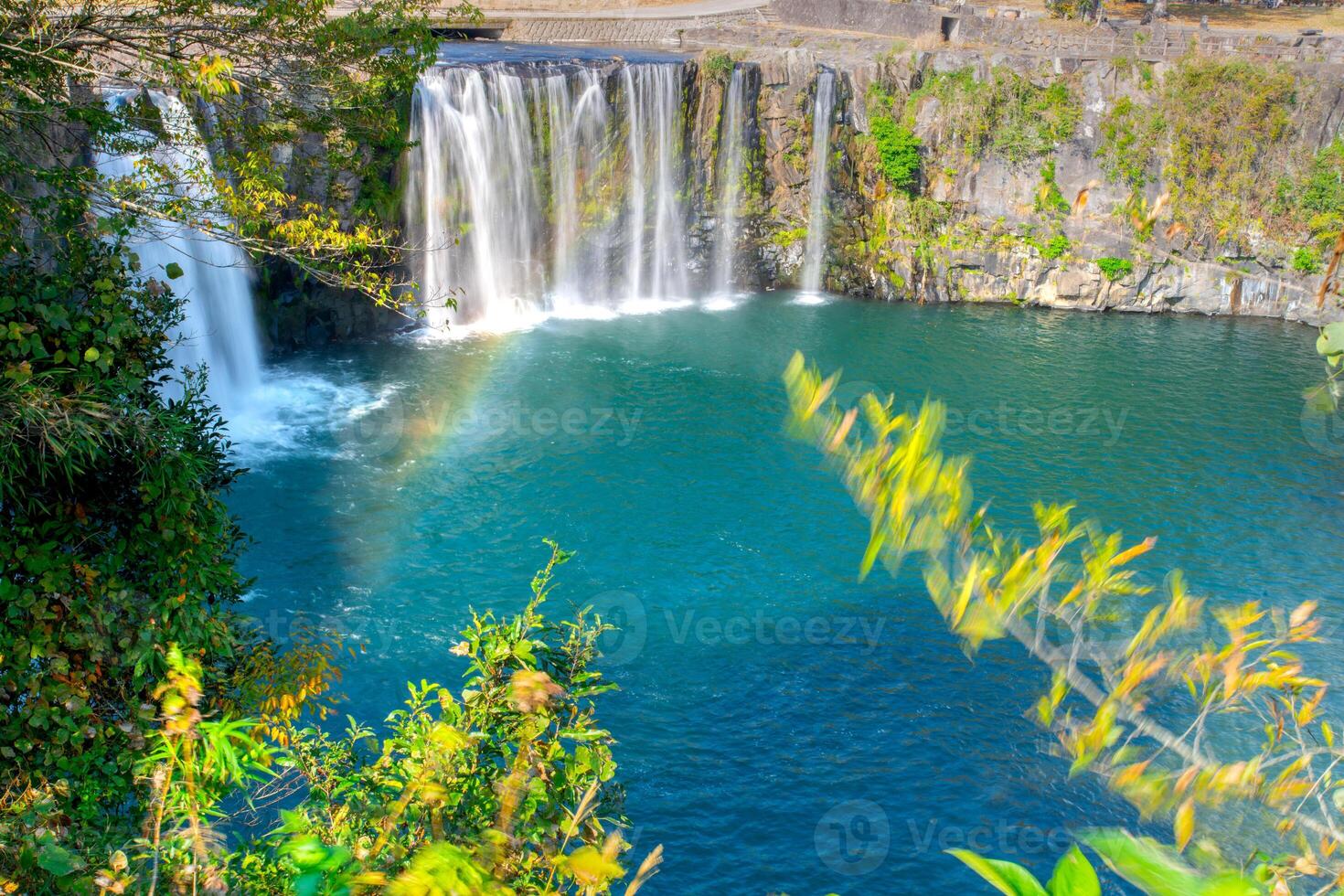 Harajiri fall on Ono River in Ogata Town, referred to as Niagara Falls of East by appearance formed from pyroclastic flows of Mount Aso eruption, Bungo-Ono, Oita, Kyushu, Japan photo