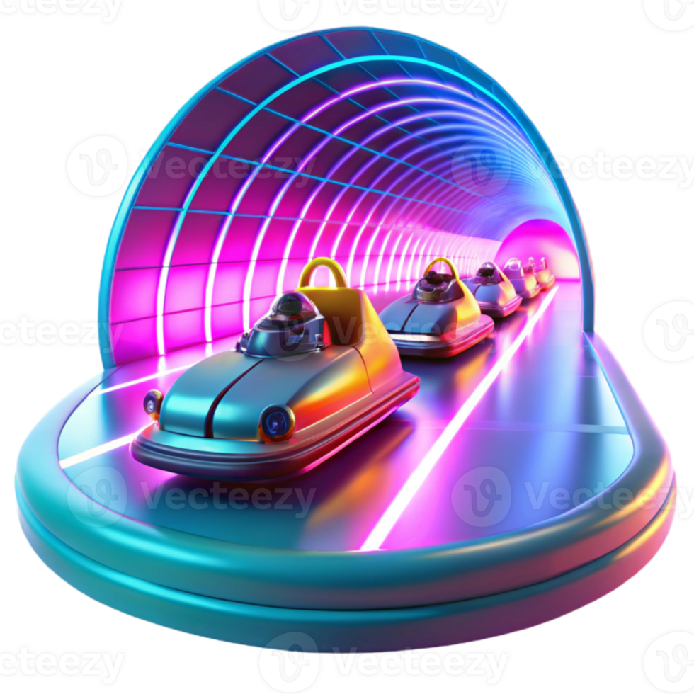 dramatic vintage serene artistic A futuristic racing scene with hovercrafts speeding through a neon-lit tunnel. Motion blur and vibrant colors convey a sense of high-speed action.... png