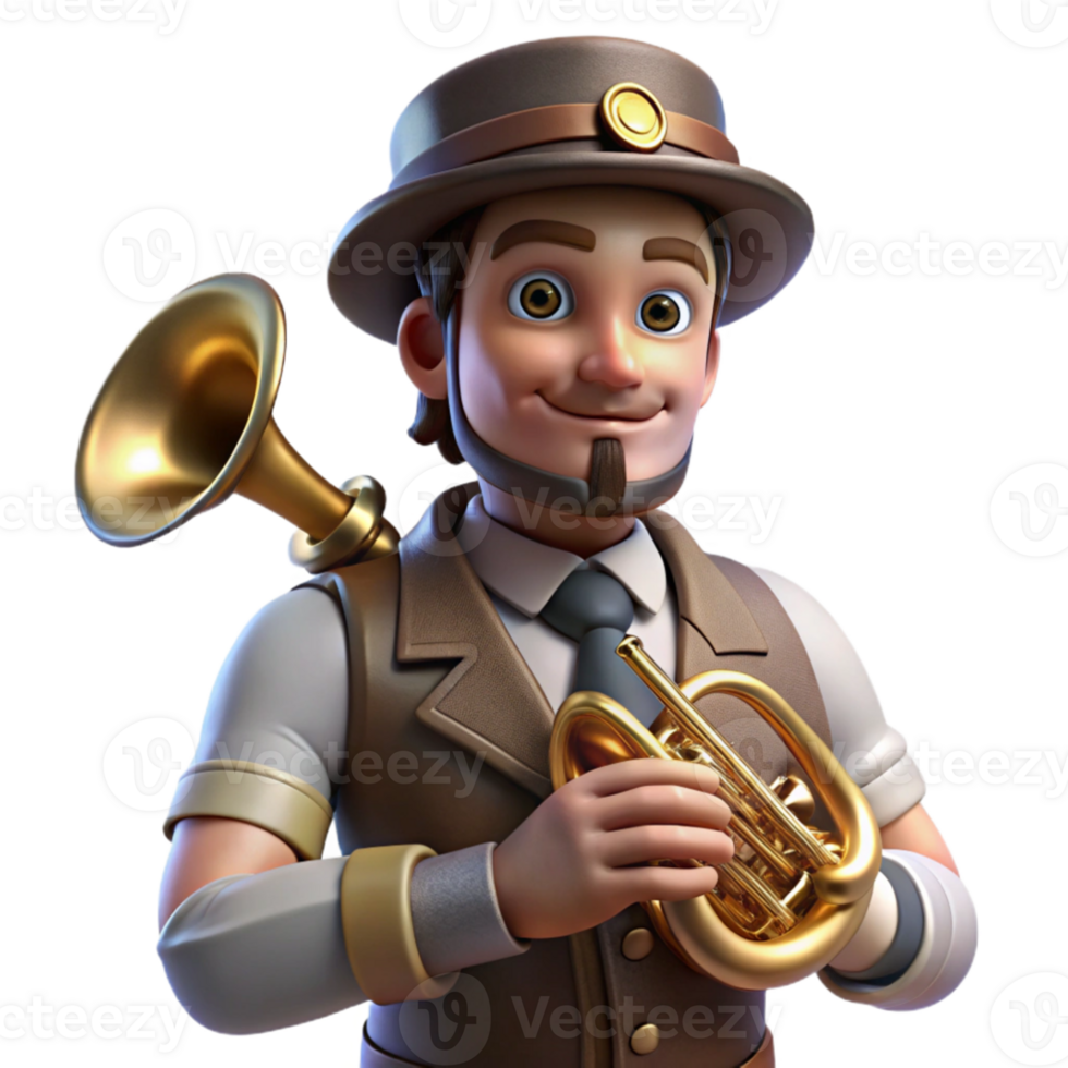extraordinary modern stunning abstract A portrait of a steampunk musician playing a brass instrument with mechanical enhancements, soft spotlight on the musician, dark background elements removed... png