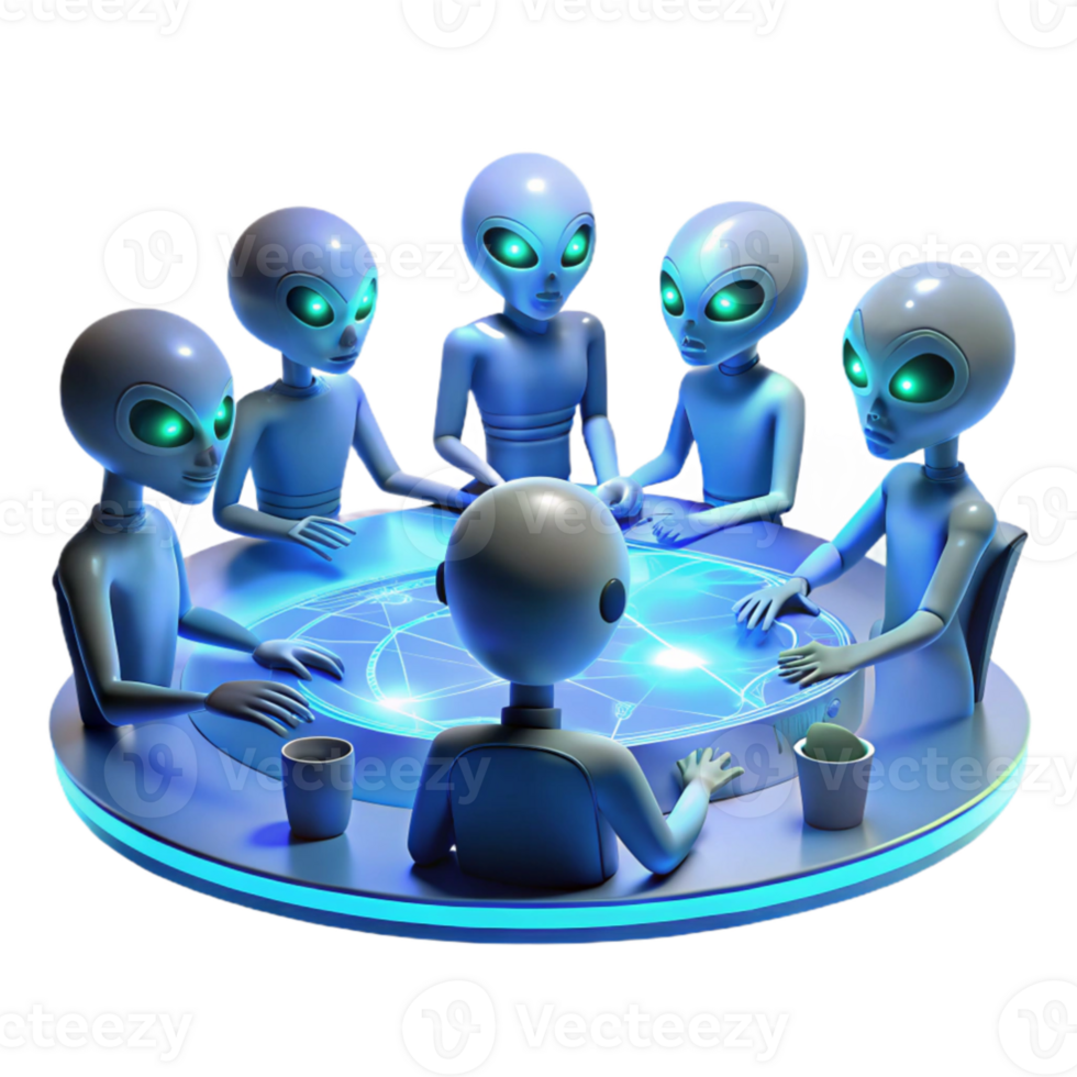 wonderful minimalist stunning abstract A group of alien diplomats with iridescent scales and multiple eyes, gathered around a holographic table displaying a galactic map.... png