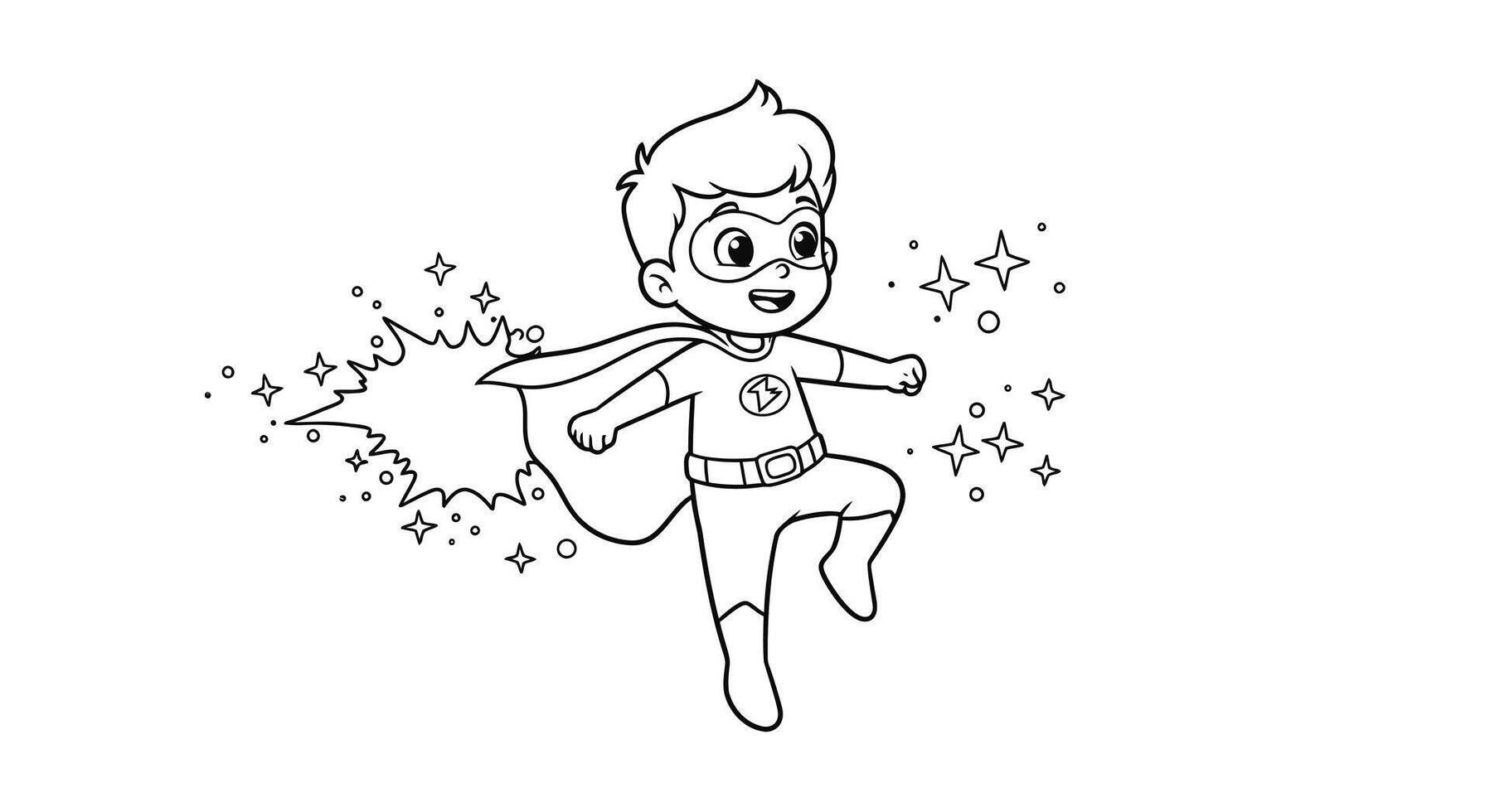 Coloring Page Featuring a Child Superhero Teleporting, Shown With a Simplified Sparkle Trail Behind Them vector