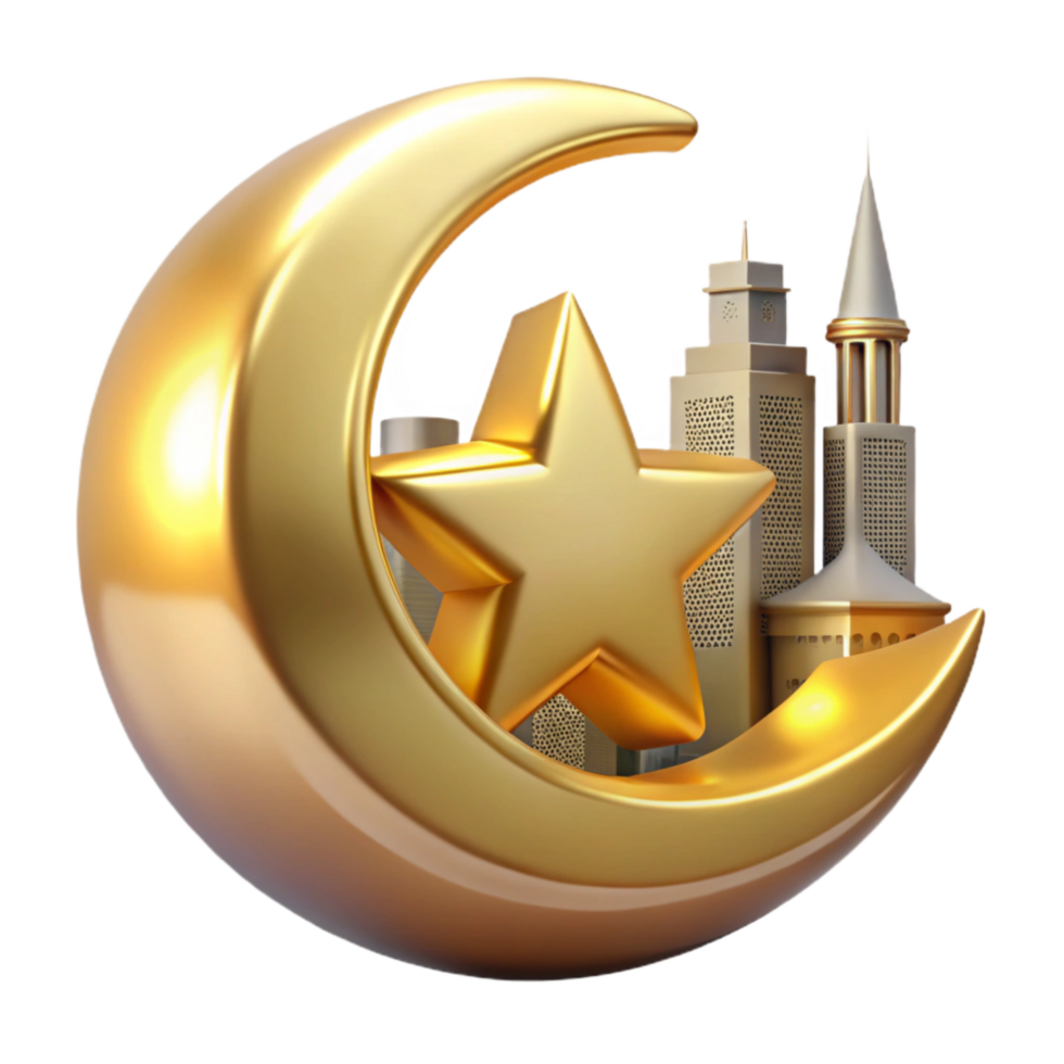 vibrant abstract 3d Rendered Cutout of Crescent Moon and Star for Ramadin high resolution png