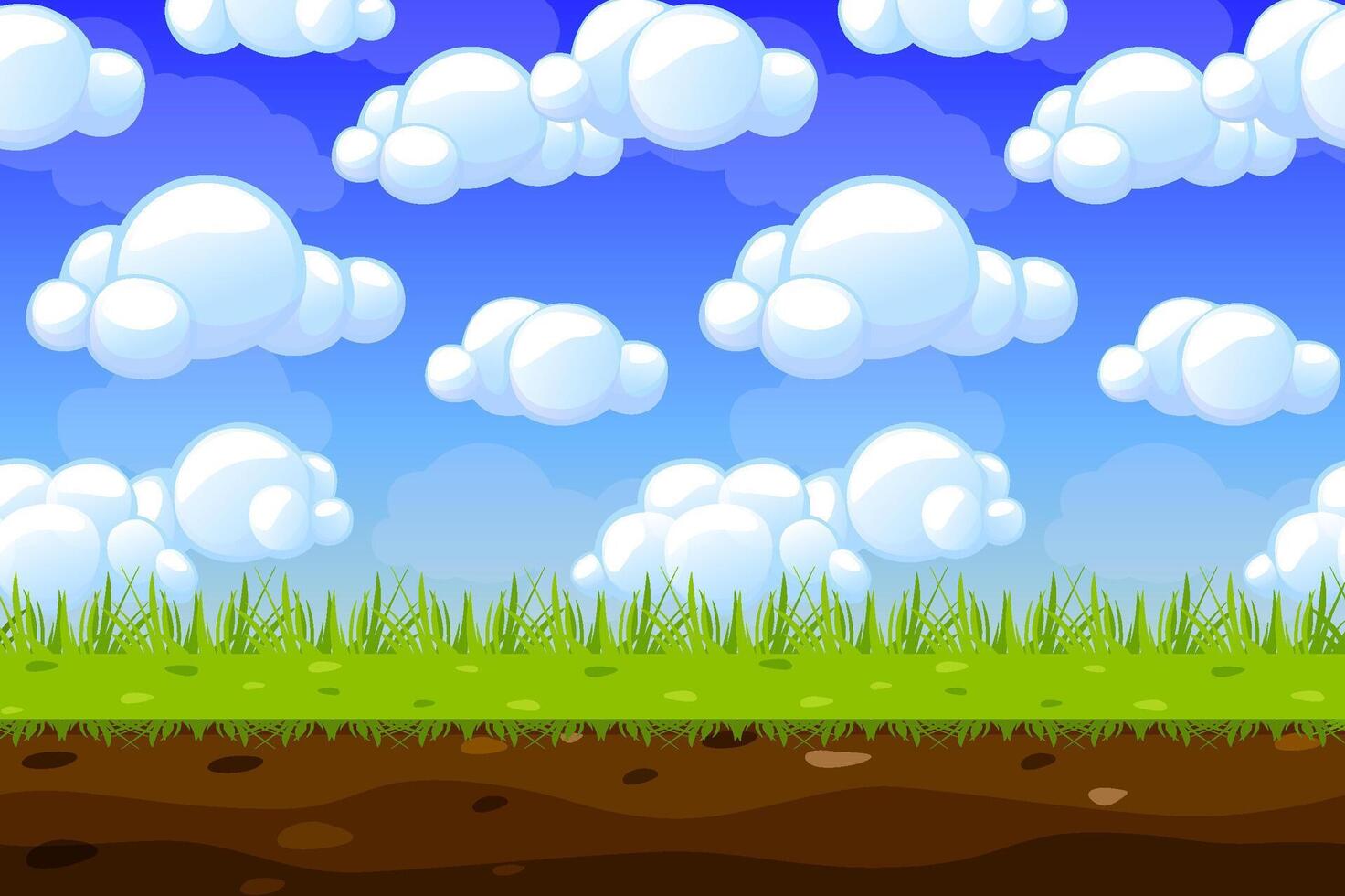 Game Background made from seamless endless elements-sky, clouds and grass. assets and layers for your 2D mobile games. Cartoon style game background vector